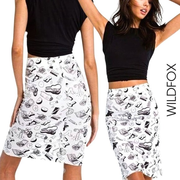 Wildfox x Broad City NWT Skipper Doodle Skirt High Waist Pencil Silhouette Small - Picture 1 of 12